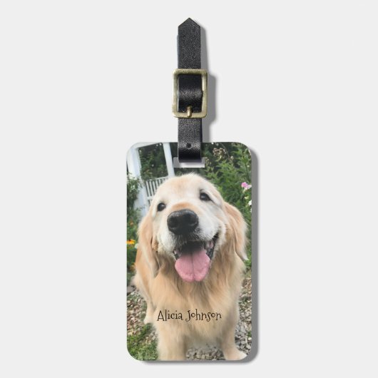 Golden Retriever Dog in de bloementuin Bagagelabel (Voorkant verticaal)