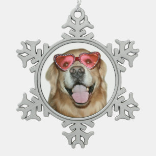 Golden Retriever Dog in Heart Sunbril Holiday Tin Sneeuwvlok Ornament