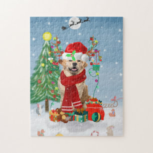 Golden Retriever Dog in sneeuw met kerstcadeaus Legpuzzel