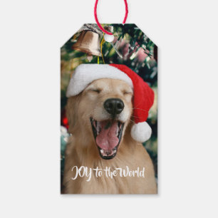 Golden Retriever Dog Joy aan de Eerste Kerstdag va Cadeaulabel