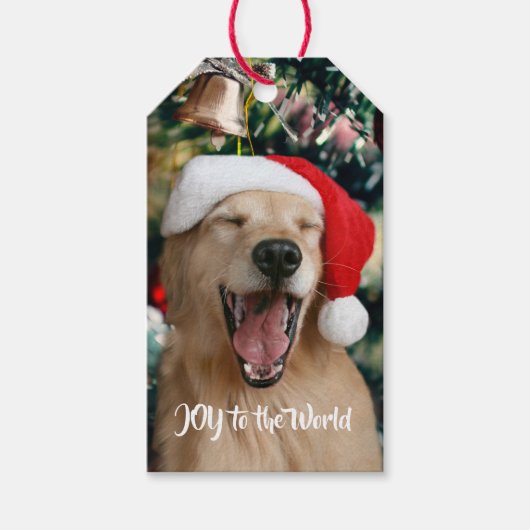 Golden Retriever Dog Joy aan de Eerste Kerstdag va Cadeaulabel (Voorkant)
