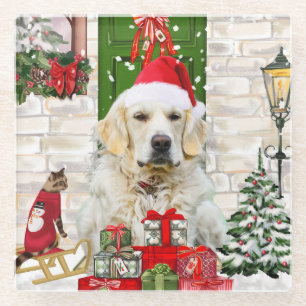 Golden Retriever Dog kerst Glazen Onderzetter