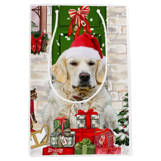 Golden Retriever Dog kerstcadeau Medium Cadeauzakje (Voorkant)