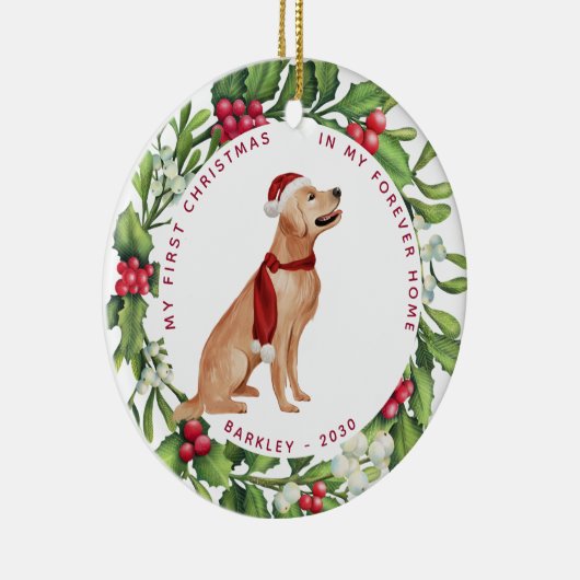 Golden Retriever Dog Kerstmis Mistletoe Holiday Keramisch Ornament (Rechts)