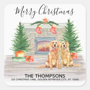 Golden Retriever Dog-kerstreportage Vierkante Sticker
