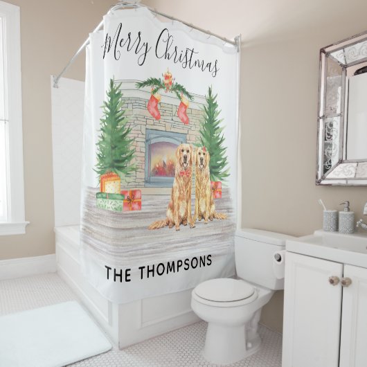 Golden Retriever Dog-kerstvirustscène Douchegordijn (In situ)