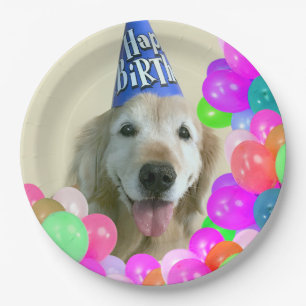 Golden Retriever Dog met ballonnen van afgelopen d Papieren Bordje