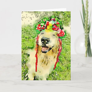 Golden Retriever Dog met bloeiende Waterverf Kaart