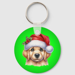 Golden Retriever Dog met Santa Claus Style-82535 Sleutelhanger