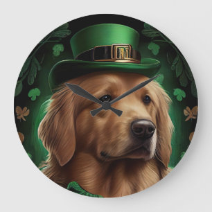 Golden Retriever Dog op St. Patrick's Day Grote Klok