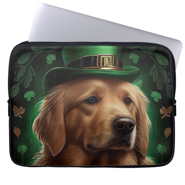 Golden Retriever Dog op St. Patrick's Day Laptop Sleeve (Voorkant)