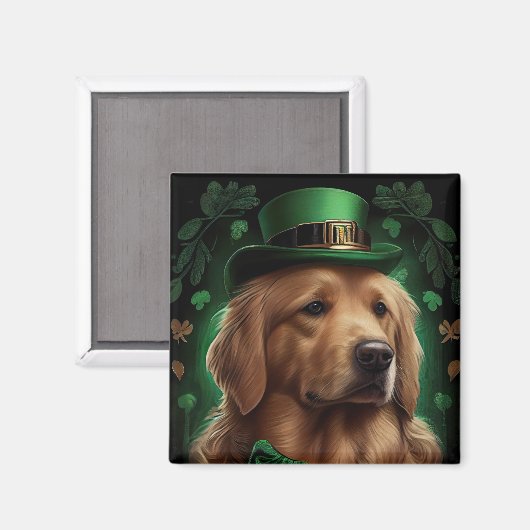Golden Retriever Dog op St. Patrick's Day Magneet (Voorkant / Achterkant)