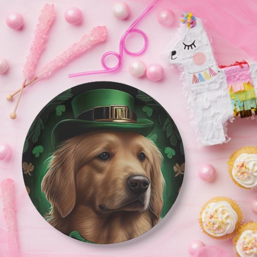 Golden Retriever Dog op St. Patrick's Day Papieren Bordje (Feest)