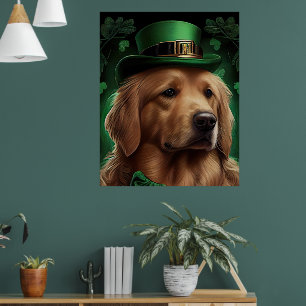 Golden Retriever Dog op St. Patrick's Day Poster