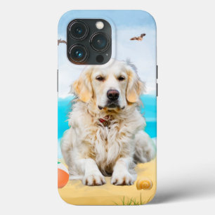 Golden Retriever Dog op strand iPhone 13 Pro Hoesje