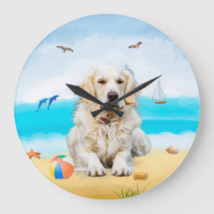 Golden Retriever Dog op strand Grote Klok
