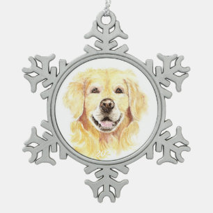 Golden Retriever Dog Pet Animal waterverf Tin Sneeuwvlok Ornament
