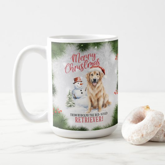 Golden Retriever Dog Pun Christmas Coffee Mok (Met donut)