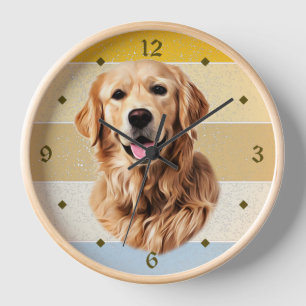 Golden Retriever Dog Retro Sunset Clock