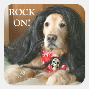 Golden Retriever Dog Rock op Halloween kostuum Vierkante Sticker