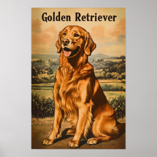 Golden Retriever Dog Vintage Art Poster