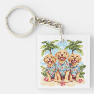 Golden Retriever Dogs met een Hawaïaans Shirt Sleutelhanger