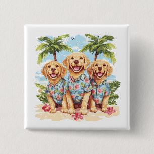 Golden Retriever Dogs met een Hawaïaans Shirt Vierkante Button 5,1 Cm