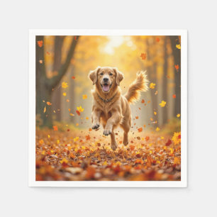 Golden Retriever draait in de herfst Bossen Servet