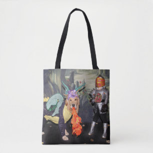 Golden Retriever Dragons vecht tegen een Knight Tote Bag