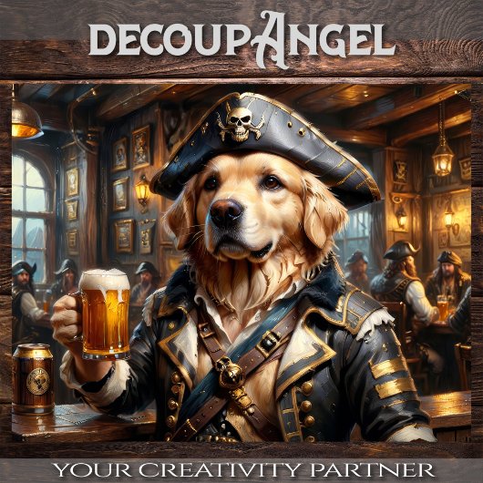 Golden Retriever Drink Bier in Pirate's Den - Tissuepapier
