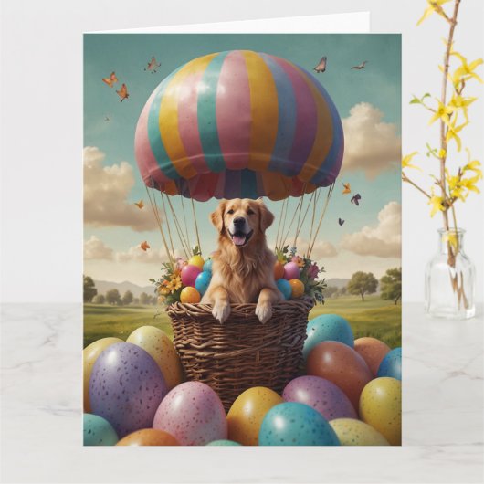 Golden Retriever Easter Eggs Kaart (Gele Bloem)