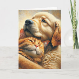 Golden Retriever en Ginger kat verjaardag Kaart
