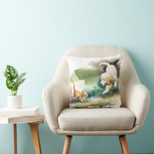 Golden Retriever en Ginger Kitten Kussen