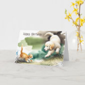 Golden Retriever en Kitten Verjaardag Kaart (Gele Bloem)