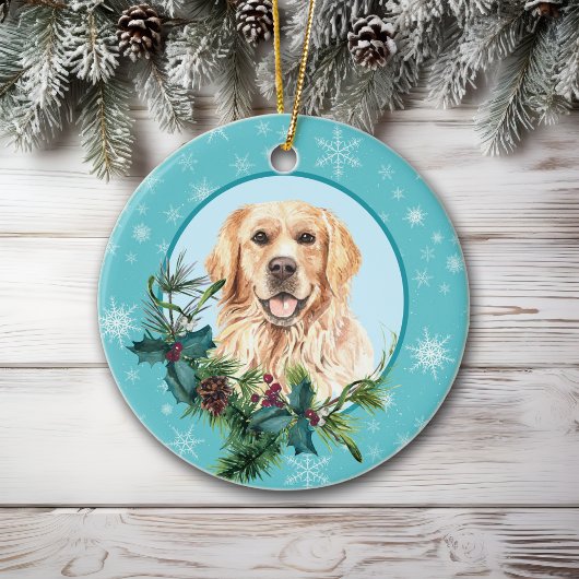 Golden Retriever Evergreen Blue Snowflake Keramisch Ornament