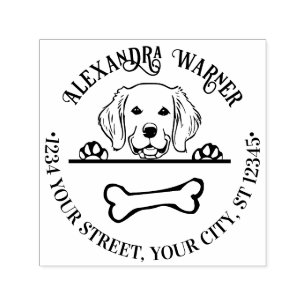 Golden Retriever Eying Bone Naam Retouradres Zelfinktende Stempel