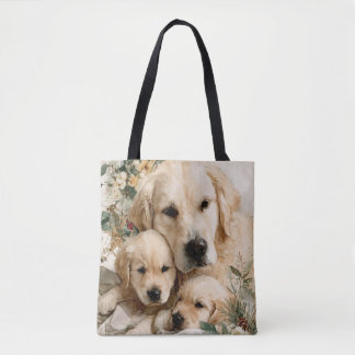 Golden Retriever Family Puppies Vintage Christmas Draagtas