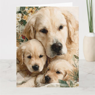 Golden Retriever Family Puppies Vintage Christmas Kaart