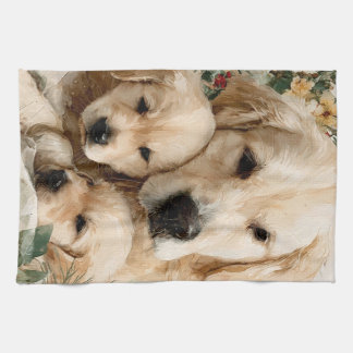Golden Retriever Family Puppies Vintage Christmas Theedoek