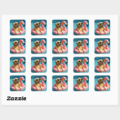 Golden Retriever Floating On a Flamingo Pool Toy Vierkante Sticker (Vel)