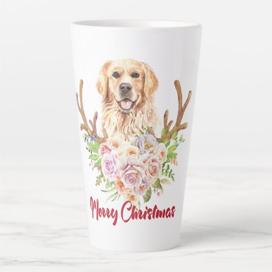 Golden Retriever Floral Merry kerst Latte Mok (Voorkant)