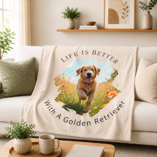 Golden Retriever Foto Leven Is Beter Beige Fleece Deken