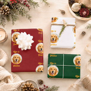 Golden Retriever foto rood wit groen Kerstmis Inpakpapier Vel