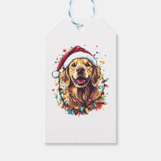 Golden Retriever Funny dog Christmas Santa Hat lig Cadeaulabel (Voorkant)