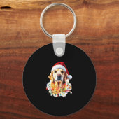 Golden Retriever Funny dog Christmas Santa Hat lig Sleutelhanger (Voorkant)