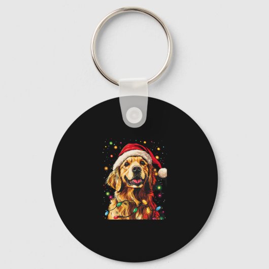 Golden Retriever Funny dog Christmas Santa Hat lig Sleutelhanger (Voorkant)