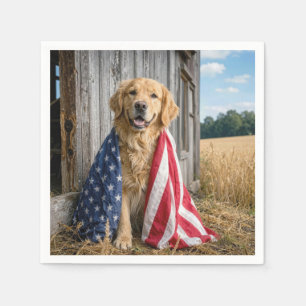 Golden Retriever Gedrapeerd in een Amerikaanse Vla Servet