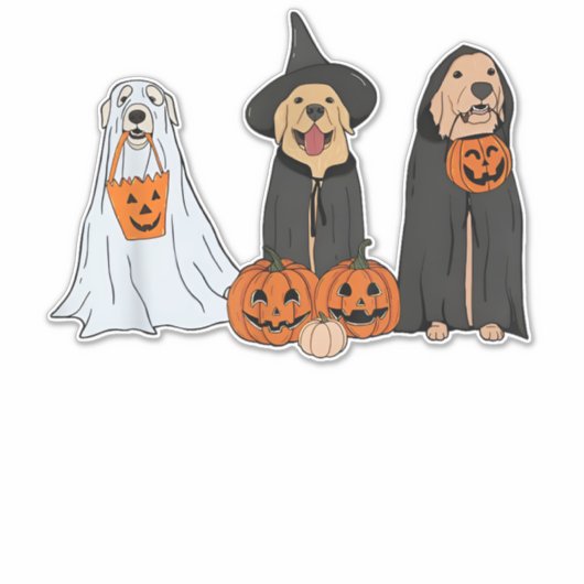 Golden Retriever Ghost Halloween Trick or treat Do Sticker (Voorkant)