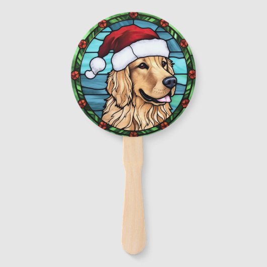 Golden Retriever Glas in lood Kerst Handwaaier (Voorkant)