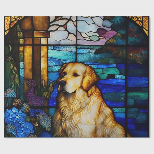 Golden Retriever Glas in lood Pattern Dog Cadeaupapier (Vlak)